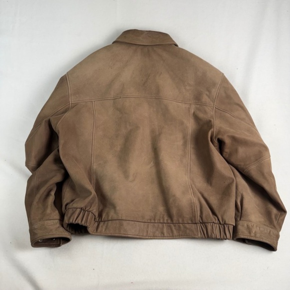 Roundtree & Yorke Mens XL Brown Leather Bomber Jacket Full Zip Aviator Coat - Picture 2 of 6